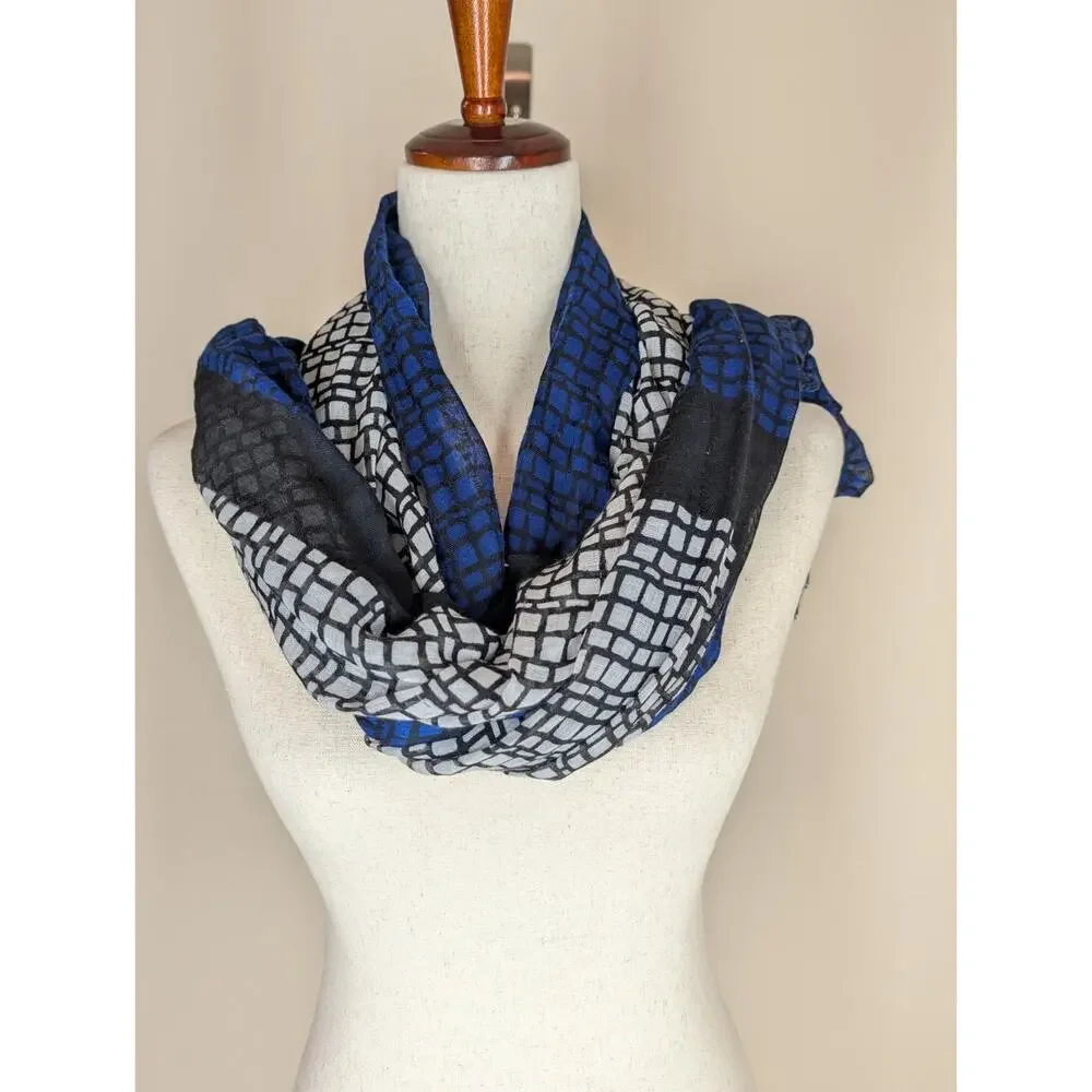 Calvin Klein Blue Black Cream Geometric Scarf 72”x 36